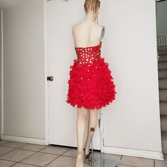 PARTY TIME SHORT prom pageant red silver dress - Picture 6 of 9